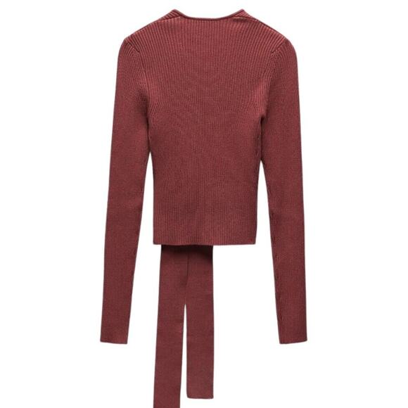 Zara Terracotta Ribbed True Wrap Sweater NWT Size Medium - Picture 3 of 3